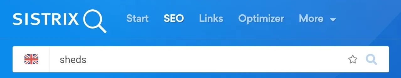 Sistrix SEO search bar with ‘sheds’ entered for the UK