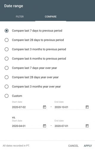 gsc date compare