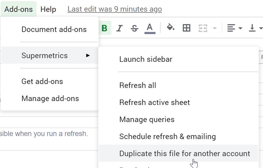 sheets supermetrics duplicate for another account